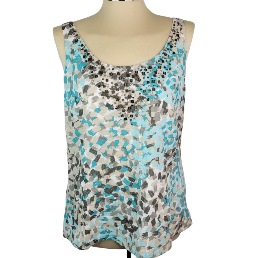 Tommy Bahama Blue and Gray Patterned Tank Top